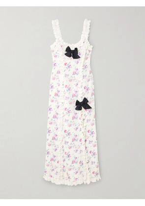 Alessandra Rich - Bow-detailed Taffeta-trimmed Ruffled Floral-print Silk Crepe De Chine Midi Dress - Multi - IT36,IT38,IT40,IT42,IT44,IT46