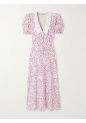 Alessandra Rich - Crepe-trimmed Gathered Floral-print Silk Midi Dress - Pink - IT36,IT38,IT40,IT42,IT44,IT46