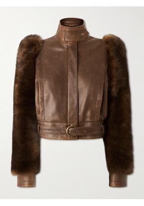 Chloé - Cropped Shearling-trimmed Leather Jacket - Brown - FR 34,FR 36,FR 38,FR 40,FR 42
