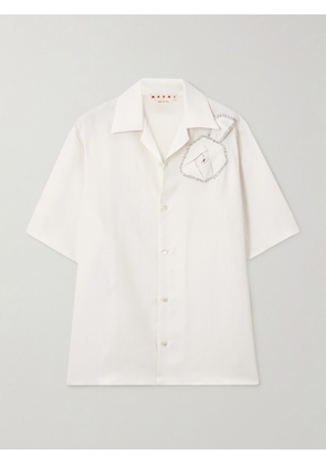 Marni - Embroidered Appliquéd Poplin Shirt - Off-white - IT36,IT38,IT40,IT42,IT44,IT46,IT48