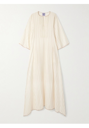 Thierry Colson - Rachel Satin-trimmed Striped Cotton And Silk-blend Maxi Dress - Ecru - x small,small,medium,large,x large