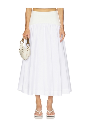 SIMKHAI Ovie Midi Skirt in White. Size L. Also in M, S, XS.