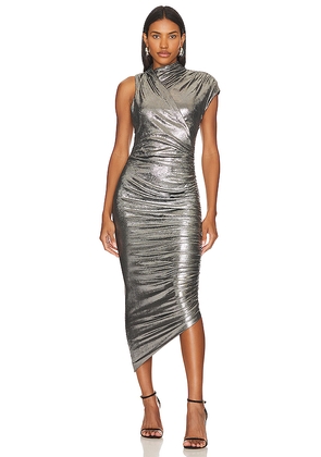 MISHA Chase Dress in Metallic Silver. Size XS. Also in S, XXS.