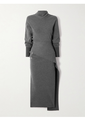 Lanvin - Embellished Draped Wool-blend Turtleneck Midi Dress - Gray - XS,S,M,L,XL