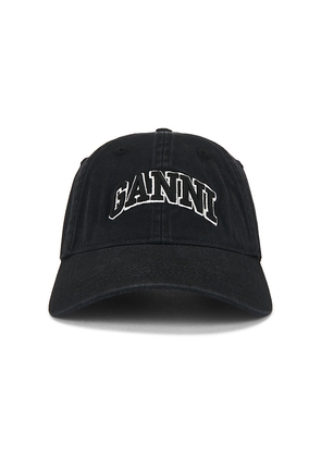 Ganni Washed Canvas Cap in Black.