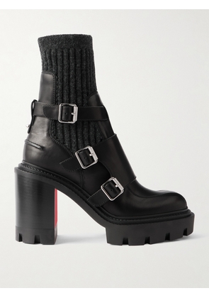 Christian Louboutin - Cortinetta College 100 Ribbed-knit Trimmed Leather Ankle Boots - Black - IT36,IT36.5,IT37,IT37.5,IT38,IT38.5,IT39,IT39.5,IT40,IT40.5,IT41,IT41.5,IT42
