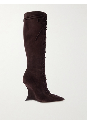 Paris Texas - Nina Suede Lace-up Wedge Knee Boots - Brown - IT36,IT36.5,IT37,IT37.5,IT38,IT38.5,IT39,IT39.5,IT40,IT40.5,IT41,IT41.5,IT42