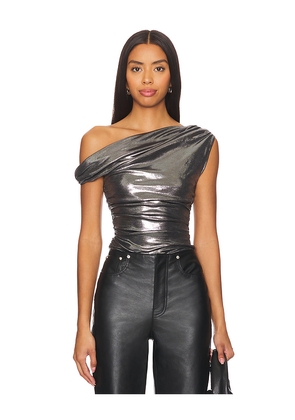 MISHA Paison Metallic Jersey Top in Metallic Silver. Size S. Also in XL, XS, XXS.