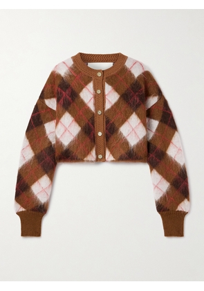 RÙADH - The Blane Cropped Argyle Mohair-blend Cardigan - Brown - x small,small,medium,large