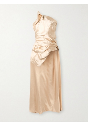 Dries Van Noten - Asymmetric Open-back Gathered Satin Blouse - Gold - FR 34,FR 36,FR 38,FR 40