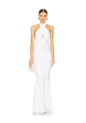 Norma Kamali Halter Fishtail Gown in White. Size L. Also in M, S, XS.