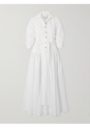 Gabriela Hearst - Delyth Belted Frayed Pleated Denim-blend Linen Midi Dress - White - IT36,IT38,IT40,IT42,IT44,IT46,IT48