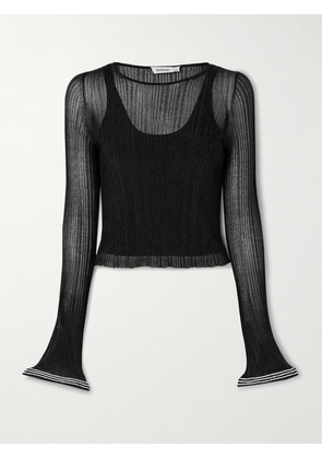 SIMKHAI - Maebry Crystal-embellished Metallic Ribbed-knit Top - Black - x small,small,medium,large,x large