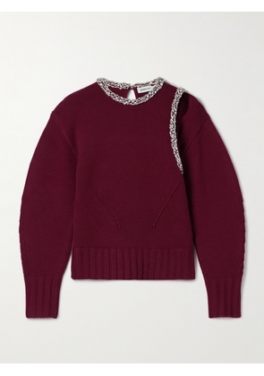 SIMKHAI - Monroe Cutout Crystal-embellished Wool-blend Sweater - Burgundy - x small,small,medium,large,x large