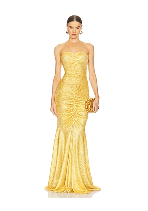 Norma Kamali Strapless Fishtail Gown in Metallic Gold. Size M. Also in XS.