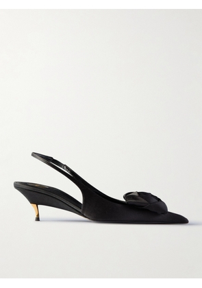 SAINT LAURENT - Dakota Appliquéd Satin Slingback Pumps - Black - EU 35,EU 36,EU 37,EU 37.5,EU 38,EU 38.5,EU 39,EU 40