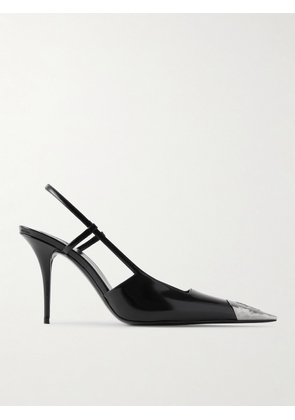 SAINT LAURENT - Jeanne Embellished Glossed-leather Slingback Pumps - Black - EU 36,EU 37,EU 37.5,EU 38,EU 38.5,EU 39,EU 39.5,EU 40,EU 41,EU 42