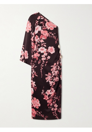 Borgo de Nor - Atlantis One-sleeve Embellished Printed Satin Midi Dress - Purple - UK 6,UK 8,UK 10,UK 12,UK 14,UK 16