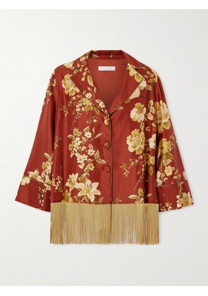 Borgo de Nor - Calliope Fringed Floral-print Silk-twill Shirt - Red - UK 6,UK 8,UK 10,UK 12,UK 14,UK 16