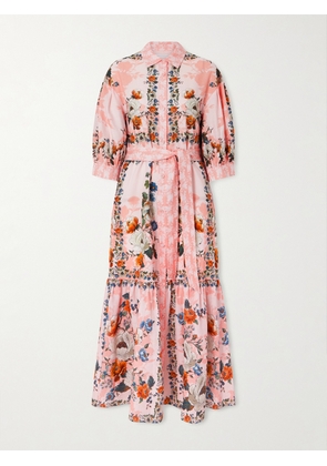 Borgo de Nor - Bianca Belted Printed Linen And Cotton-blend Midi Dress - Pink - x small,small,medium,large