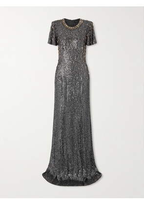 Jenny Packham - Serenity Crystal-embellished Sequined Crepe Gown - Silver - UK 6,UK 8,UK 10,UK 12,UK 14,UK 16,UK 18