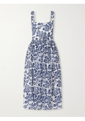 Borgo de Nor - Mackenzie Belted Lace-paneled Cotton-blend Midi Dress - Blue - UK 6,UK 8,UK 10,UK 12,UK 14,UK 16