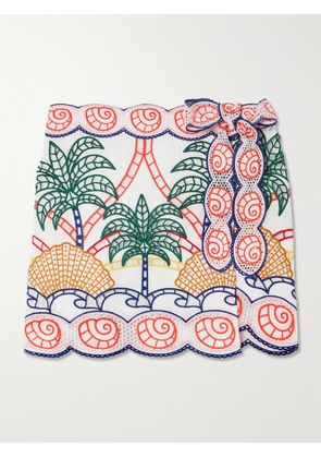 Farm Rio - Scalloped Richelieu Cotton Mini Skirt - White - x small,small,medium,large,x large