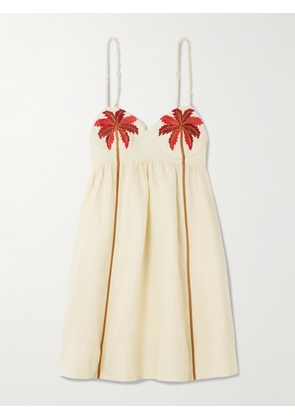 Farm Rio - Embroidered Linen Mini Dress - Neutrals - xx small,x small,small,medium,large,x large