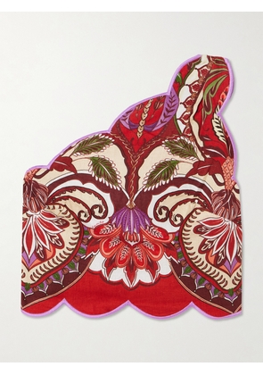 Farm Rio - Odara One-shoulder Scalloped Printed Linen-blend Top - Red - x small,small,medium,large,x large