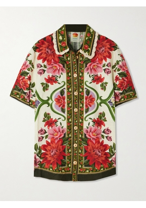 Farm Rio - Wonder Rio Crochet-trimmed Printed Linen-blend Shirt - White - xx small,x small,small,medium,large,x large