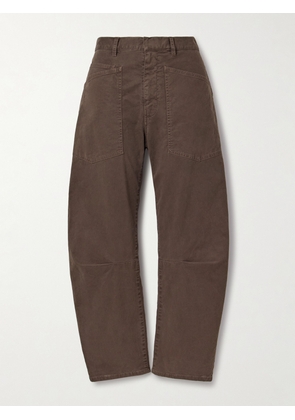 Nili Lotan - Shon Brushed Stretch-cotton Twill Barrel-leg Pants - Brown - US0,US2,US4,US6,US8,US10,US12