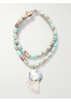 Julietta - Nautilus Rhodium-plated, Resin, Agate And Shell Necklace - Blue - One size