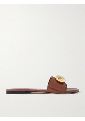 LOEWE - Pebble Embellished Leather Slides - Brown - FR36,FR37,FR38,FR39,FR40,FR41