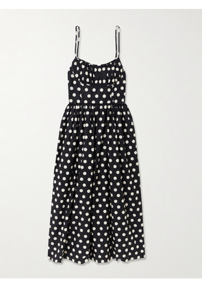 Cara Cara - Alba Polka-dot Gathered Smocked Cotton-poplin Midi Dress - Black - US0,US2,US4,US6,US8,US10,US12