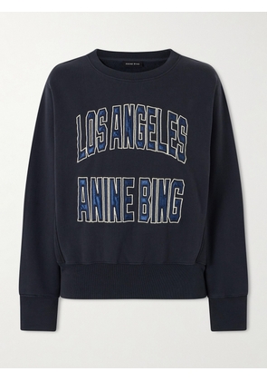 Anine Bing - Harry Embroidered Appliquéd Cotton-jersey Sweatshirt - Black - x small,small,medium,large