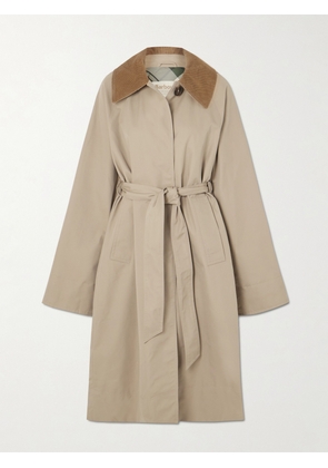 Barbour - Reagan Belted Corduroy-trimmed Cotton-blend Twill Trench Coat - Neutrals - UK 8,UK 10,UK 12,UK 14,UK 16,UK 18