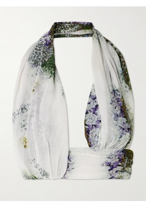 Christopher Esber - Absence Cropped Printed Silk-chiffon Halterneck Top - Ivory - UK 4,UK 6,UK 8,UK 10,UK 12,UK 14