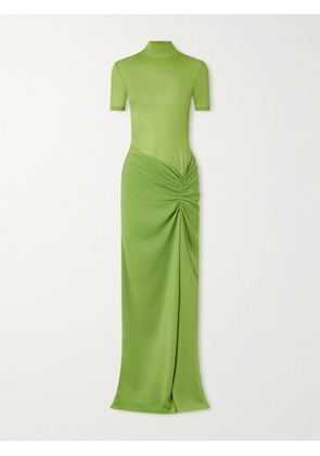Christopher Esber - Fusion Jersey And Gathered Crepe Mock-neck Maxi Dress - Green - UK 4,UK 6,UK 8,UK 10,UK 12,UK 14