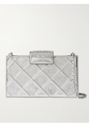 Tory Burch - Fleming Mini Quilted Metallic Leather Shoulder Bag - Silver - One size