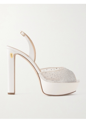 Jennifer Chamandi - Antonio 130 Satin-trimmed Crystal-embellished Mesh Platform Sandals - White - IT36,IT36.5,IT37,IT37.5,IT38,IT38.5,IT39,IT39.5,IT40,IT40.5,IT41,IT41.5,IT42
