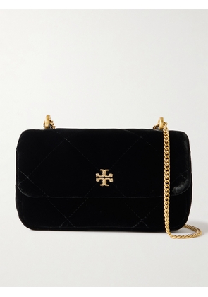 Tory Burch - Kira Diamond Embellished Quilted Velvet Shoulder Bag - Black - One size