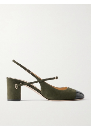 Jennifer Chamandi - Mattia 65 Patent Leather-trimmed Suede Slingback Pumps - Green - IT36,IT36.5,IT37,IT37.5,IT38,IT38.5,IT39,IT39.5,IT40,IT40.5,IT41,IT41.5,IT42