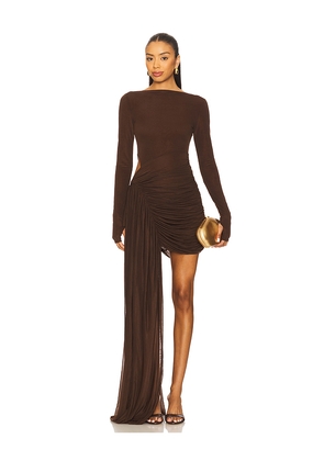 MISHA The Sari Stocking Mini Dress in Chocolate. Size S. Also in XXL.