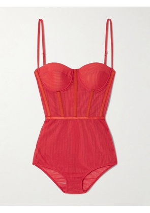 Zimmermann - Rebellion Mesh Corset Bodysuit - Red - 01,2,3,4