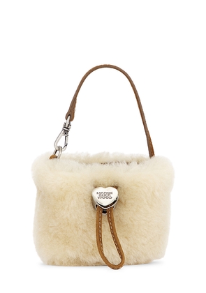 MARGESHERWOOD Shearling Drawstring Pouch in Beige.