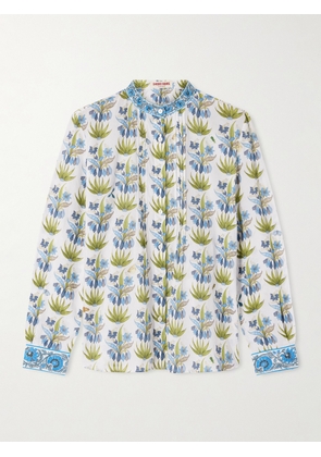 Emporio Sirenuse - Chiara Celestine Pleated Floral-print Cotton-voile Shirt - Blue - IT36,IT38,IT40,IT42,IT44,IT46,IT48