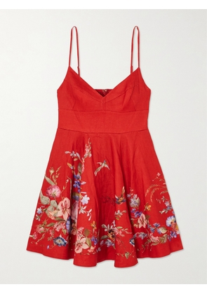 Zimmermann - Patience Floral-print Linen Midi Dress - Red - 00,1,2,3,4