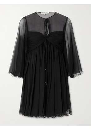 Chloé - Tie-detailed Gathered Silk-chiffon Mini Dress - Black - FR 34,FR 36,FR 38,FR 40,FR 42
