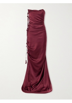 Marmar Halim - Embellished Draped Satin Bustier Gown - Burgundy - EU 36,EU 38,EU 40,EU 42,EU 44