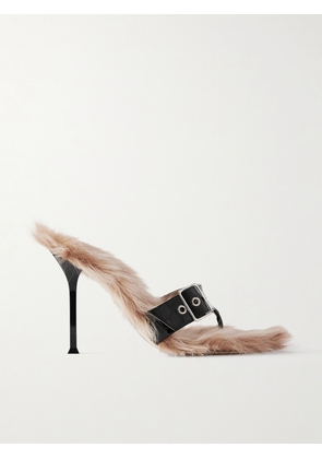 CHRISTEN - Helix Buckled Shearling-lined Croc-effect Leather Sandals - Neutrals - IT35,IT36,IT37,IT38,IT39,IT40,IT41